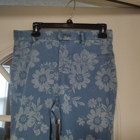 Time And Tru Blue Flowered Pull On Jeggings Size Women's M 8/10 - Picture 2 of 3